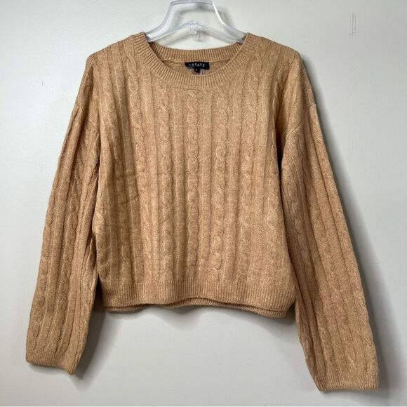 1. State Evermore Wild Oak Cable Knit Crewneck Oversized Pullover Sweater SZ L - Picture 2 of 14